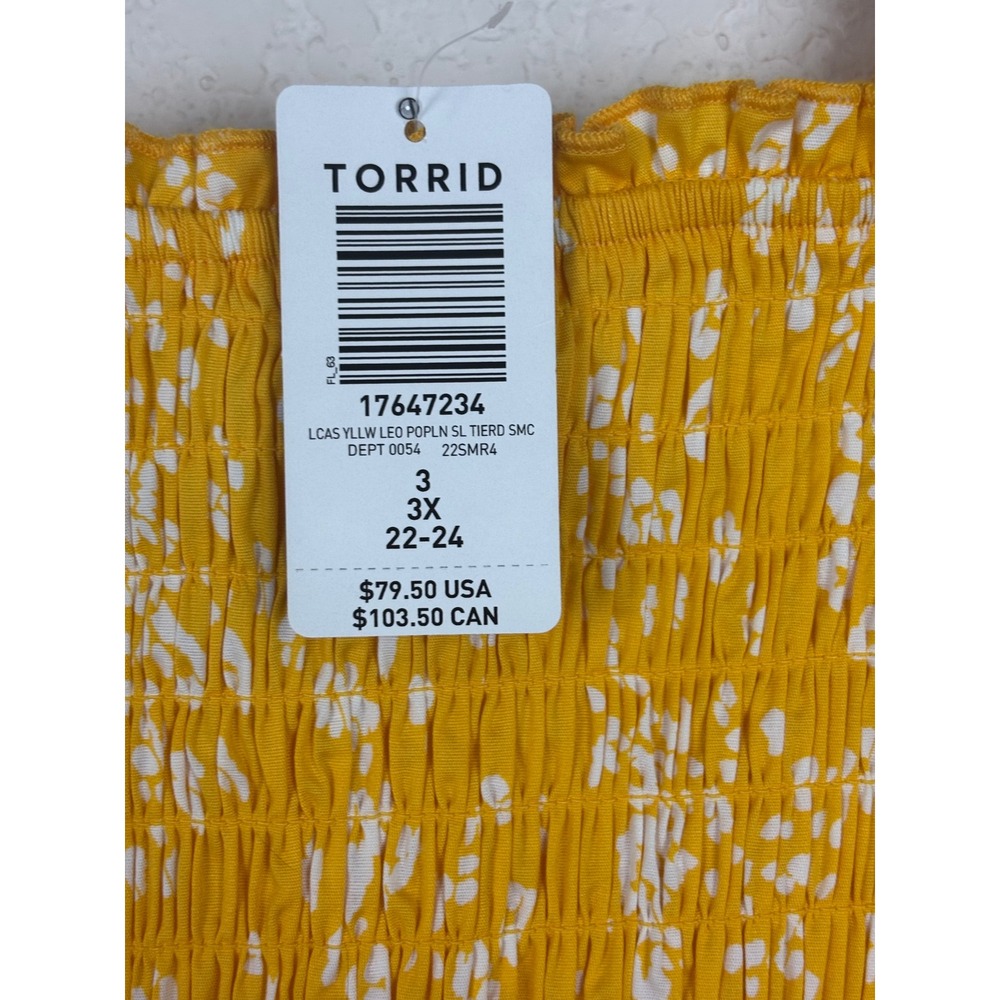 Torrid Yellow Leopard Smocked Tiered Midi Dress Sz 3 Resort Summer Vacation - Picture 9 of 10